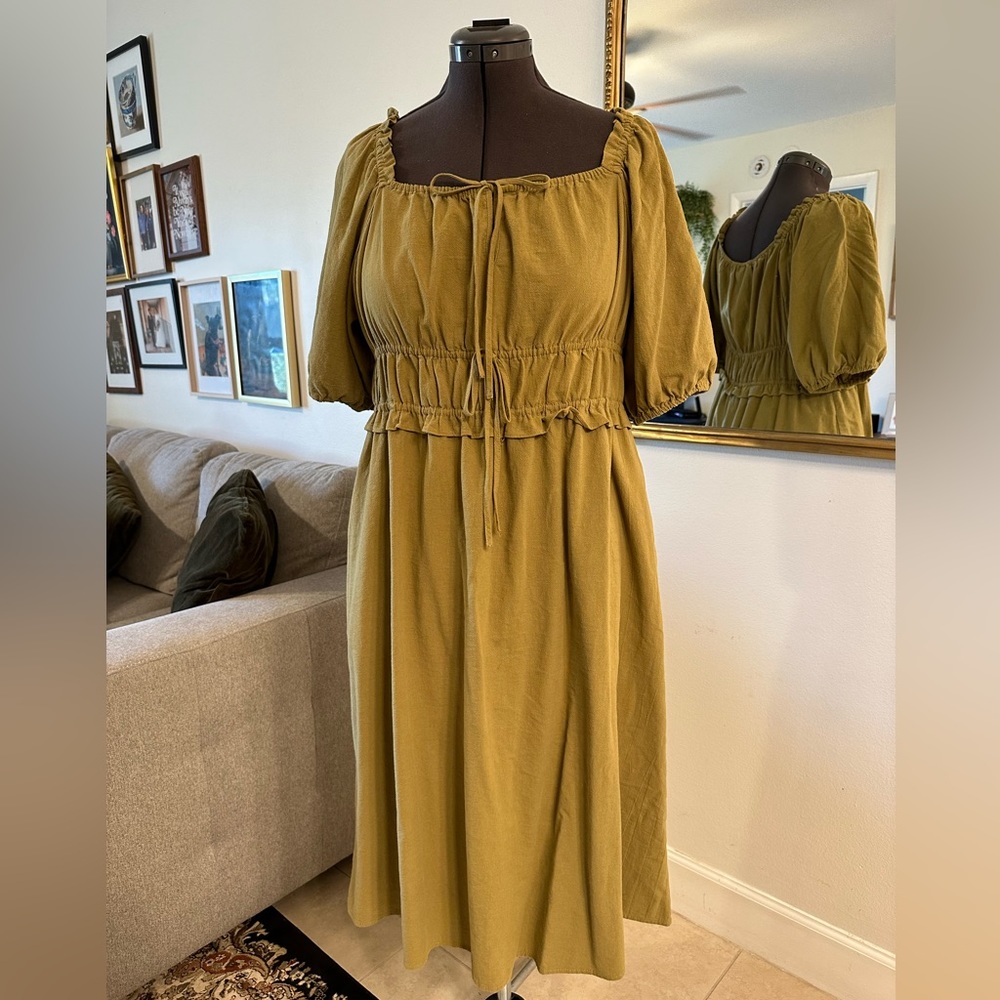 Olive Green Peasant Dress